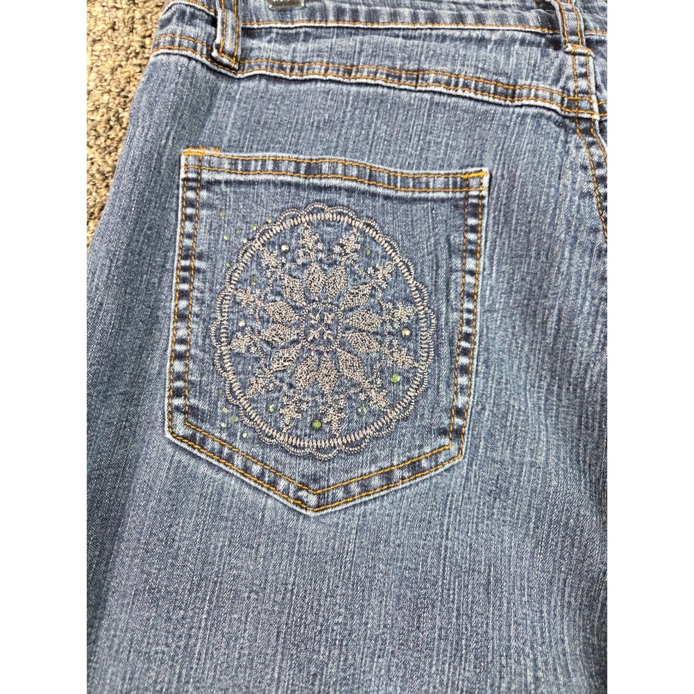 Cos Jeans Bootcut Denim Women Size 12 Blue Embroidered Rhinestone LH8258-F - Picture 12 of 13